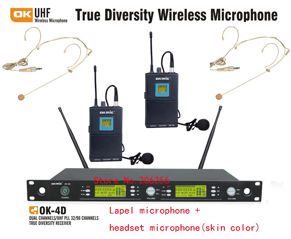 Высококачественная Беспроводная микрофонная система okmic OK-4D/1B H3 Professional UHF/PLL