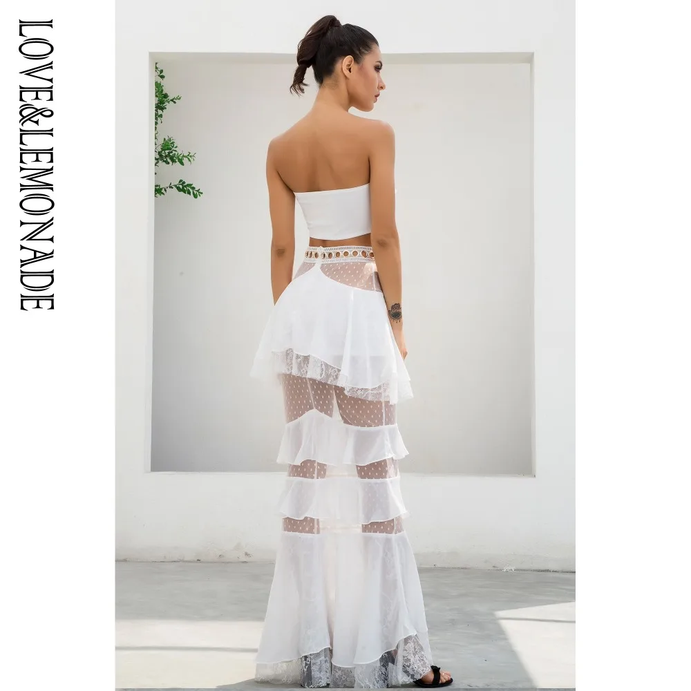 Женский Кружевной Костюм LOVE & LEMONADE белый комплект из двух предметов с топом на