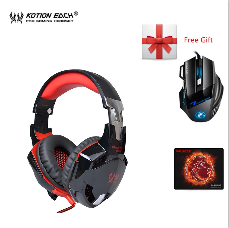 G2000 red mouse KOTION EACH G2000 игровая гарнитура, стерео наушники, проводные наушники с микрофоном, светодиодный светильник, наушники для ПК, геймеров, Xbox PS4 - Цвет: G2000 red mouse
