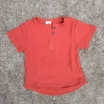 mianmaorangered Г. Топы для девочек, детская летняя одежда хлопковые футболки, детские футболки для маленьких мальчиков, футболки с короткими рукавами крутая однотонная льняная одежда - Цвет: mianmaorangered