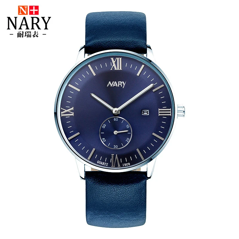 

NARY Brand Fashion Men Watch Genuine Leather Strap Luminous hands WristWatch Retro Roman numerals Quartz Watch Clock Relogio