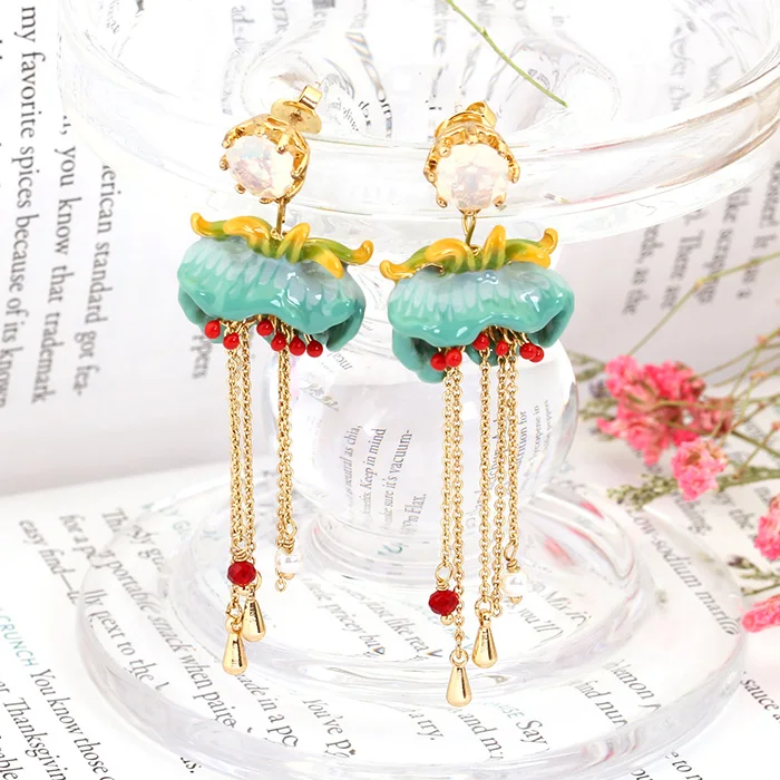 Лилия в долине эмаль шпилька кисточкой модные женские серьги ювелирные