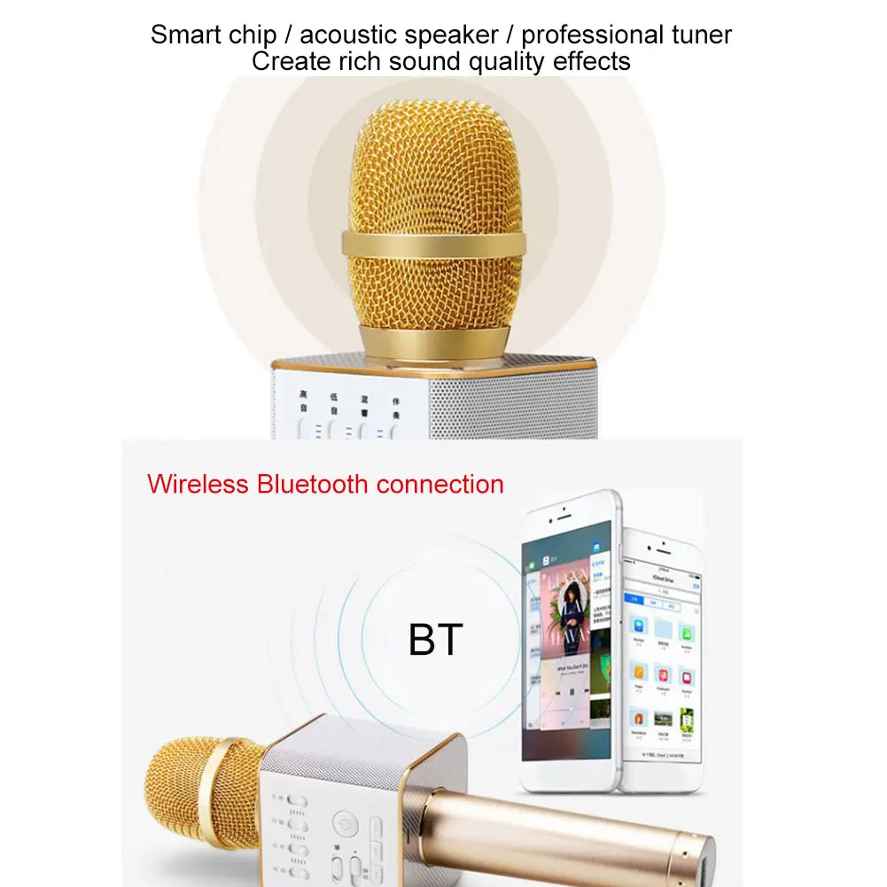 Горячая Распродажа Q9 металлический беспроводной Bluetooth караоке KTV вечерние пение ручной микрофон
