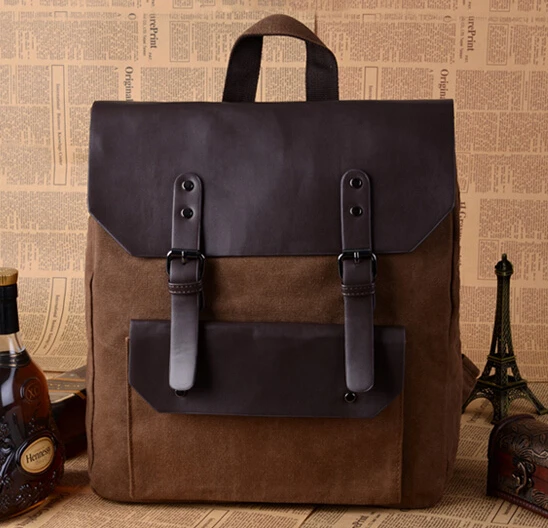 Leather + the new 2015 men canvas backpack bag leisure travel institute wind bags of high quality students school | Багаж и сумки
