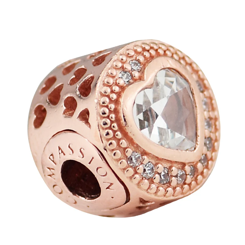 Сочувствие розовое золото бусины с четким CZ Подходит для Pandora Essence браслеты 925 стерлинговые серебряные ювелирные изделия, подвески-талисманы