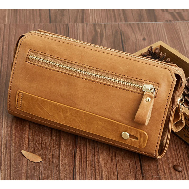 Натуральная кожа Для мужчин длинный кошелек на молнии сотовый телефон киссеты