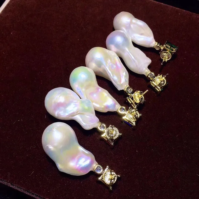 Белые/красные/зеленые циркониевые серьги с барочным жемчугом, S925 Стерлинговое Серебро, серьги-гвоздики, женские серьги ручной работы, ювелирные изделия