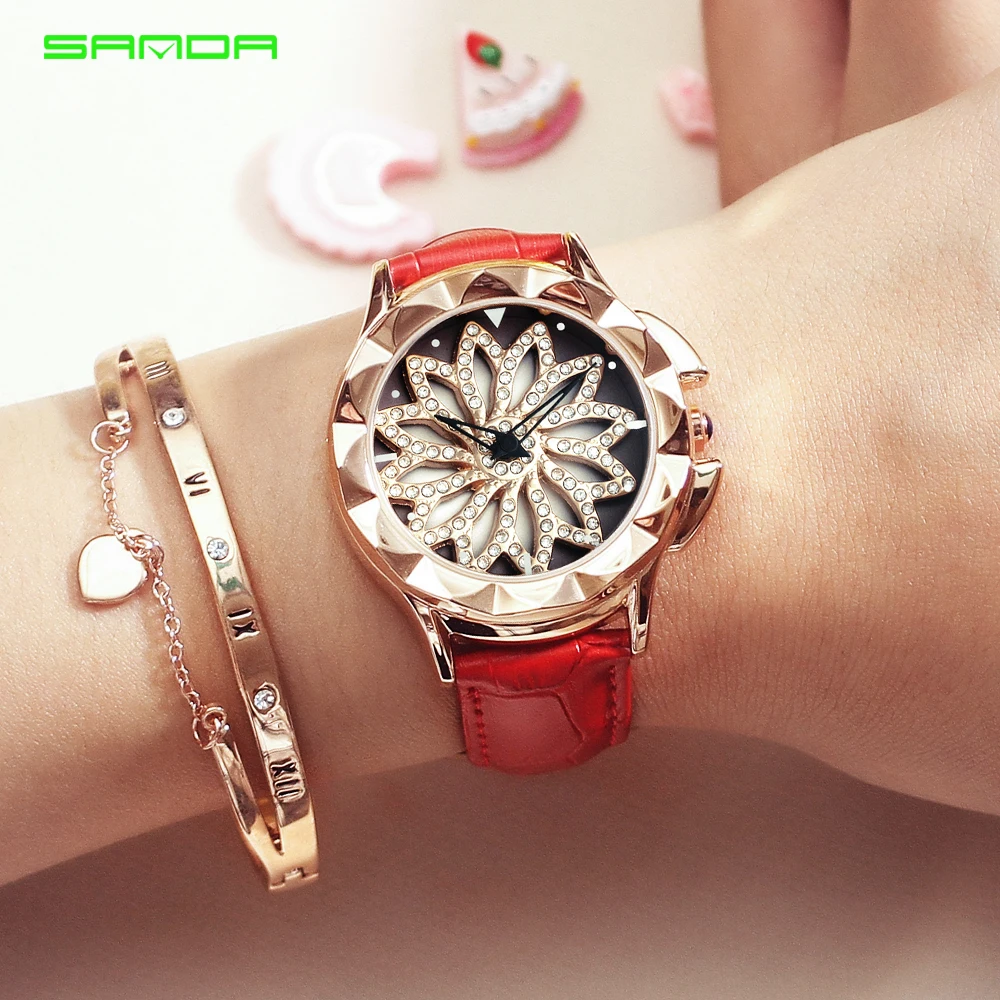 SANDA роскошные женские часы Дамская мода бриллиантовые ювелирные наручные
