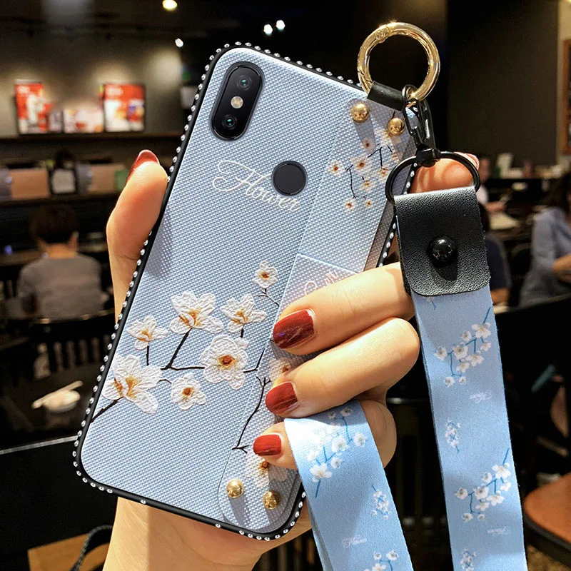 Blue Ремешок чехол для Xiaomi Redmi A1 A2 MAX2 3 8 8SE 9 9SE Note 3 4 4X5 5A 6 6A 7 Plus Pro Lite Винтаж цветок CoverWithLanyard - Цвет: Blue