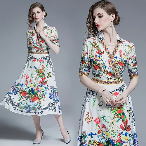 Design and color Высокое качество, новинка, летние женские модные вечерние пляжные платья в стиле бохо, сексуальное винтажное элегантное платье с цветочным принтом и коротким рукавом для подиума - Цвет: Design and color