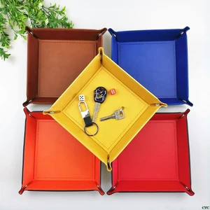 Складной ящик для хранения вещей из искусственной кожи Четырехсторонние лоток игральные кости DND ключ коробка для монет