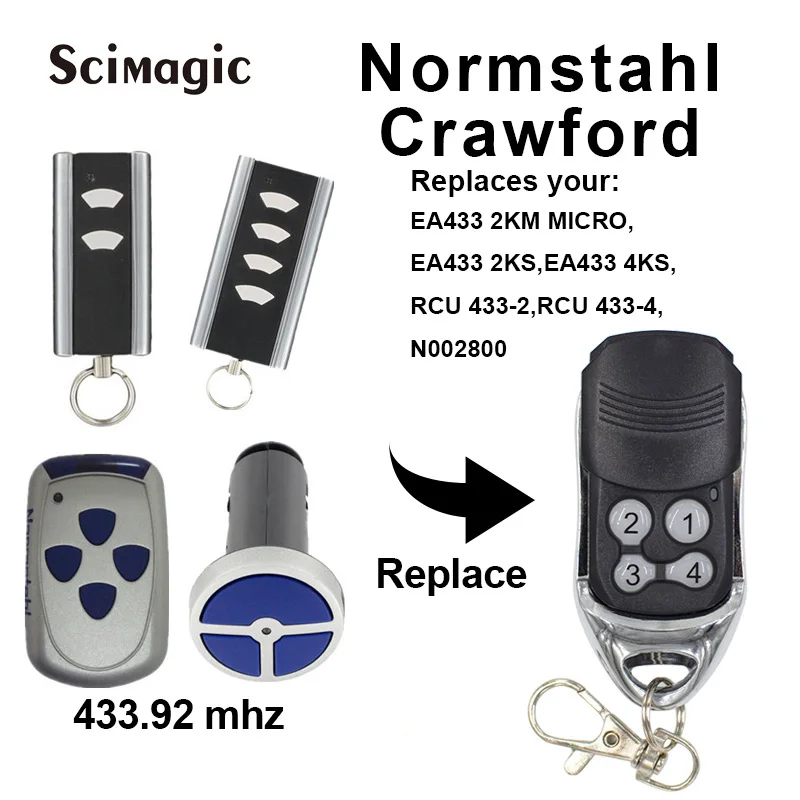 

NEW Normstahl RCU 433 2K Remote Control Garage Door Opener Rolling Code 433.92MHz Crawford EA433 2KS 4KS Gate Key Fob