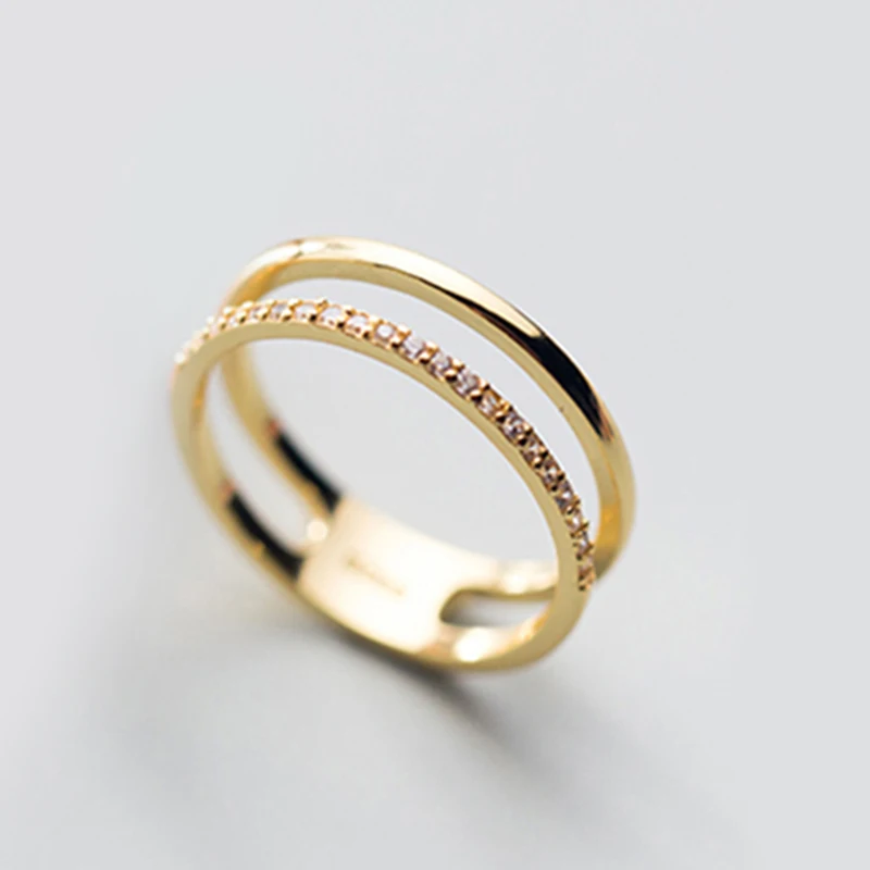 Женское Двухслойное кольцо из серебра 100% пробы с фианитом|Кольца| |