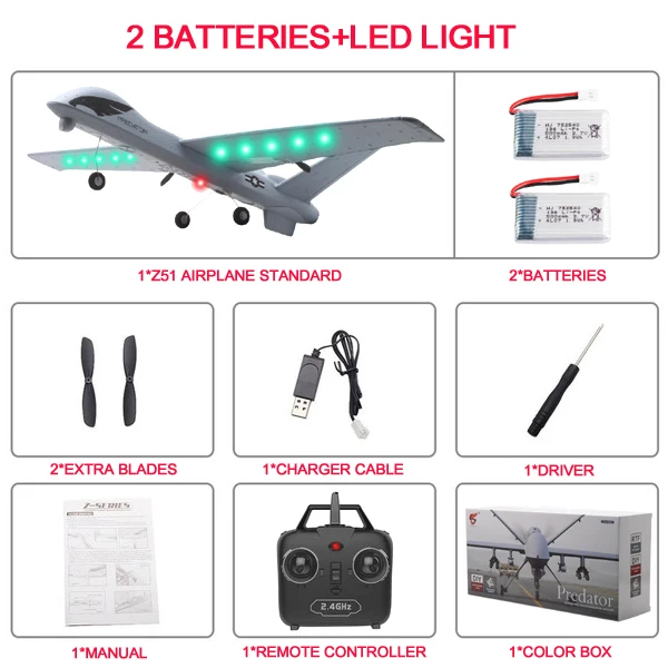 LED 2 Battery Color RC самолет 20 минут полета игрушка-планер самолет с светодиодный 2,4G размах крыльев дети самолет из пенопласта - Цвет: LED 2 Battery Color