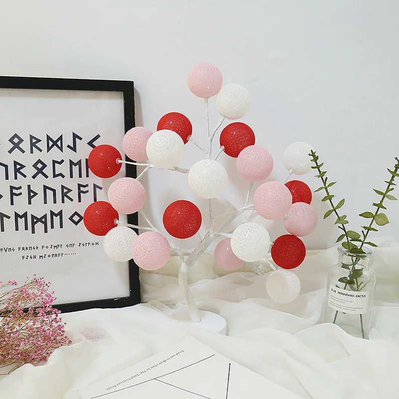 

USB Cable Macaron Christmas Tree Light Led Cotton Ball Tree Lamp Girls Bedroom Study Room Table Romantic Decoration