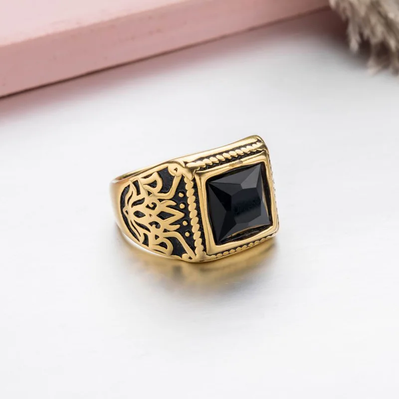 Роскошное черное кольцо из нержавеющей стали для мужчин винтажные мужские