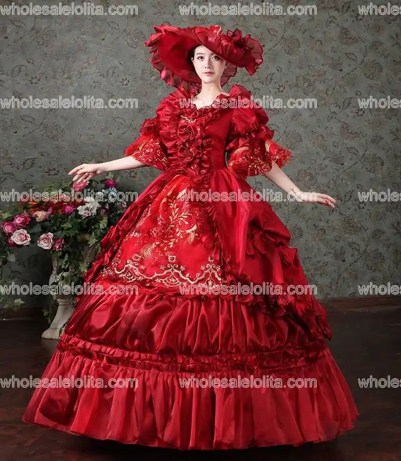 Красное Бальное Платье Rococo в стиле барокко платье Marie Antoinette Эпохи Ренессанса 18 го