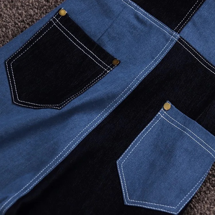 2019 весенние женские комбинезоны в стиле пэтчворк и КолорБлок уличная джинсовый