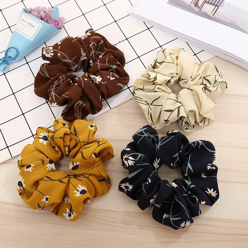 

2019 New Chiffon Printing Hair Scrunchies Ponytail Holder Soft Stretchy Hair Ties Elastics Hair Bands For Girls Accessories