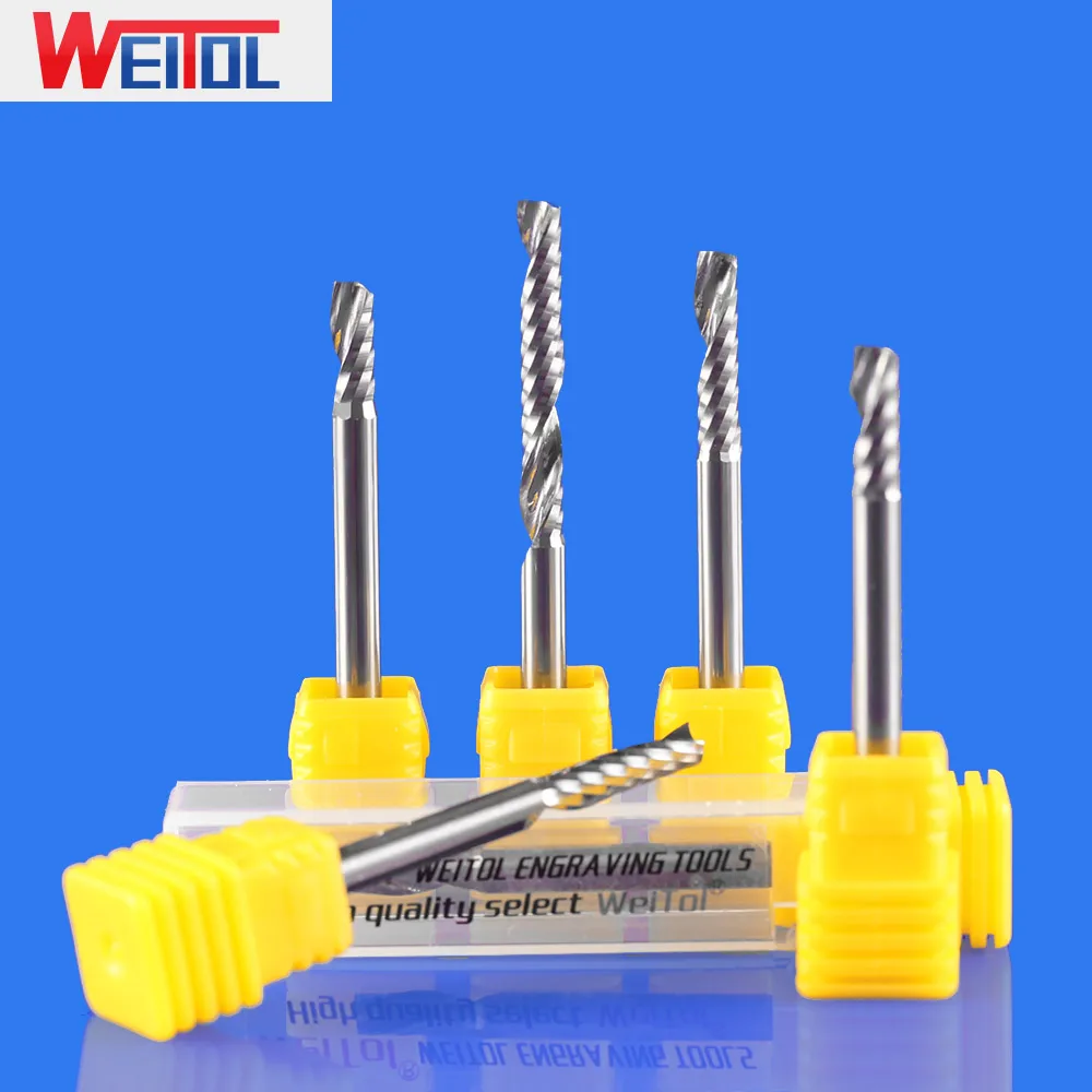 

WeiTol 1PCS 3A 4MM One Flute End Mill 32MM Cut Length Carbide Spiral Cutter Acrylic Router Bit