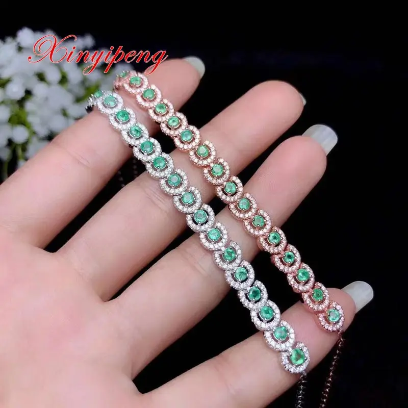 

Xin yi peng 925 silver plated gold inlaid natural emerald bracelets Women beautiful birthday anniversary gift