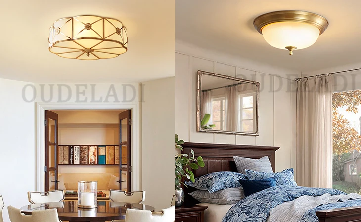 LED modern American copper Golden glass lampshade Ceiling Lights atmospheric home bedroom living room aisle LampsLED modern Amer