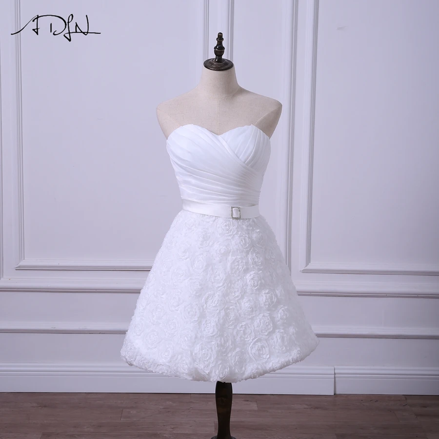 

ADLN Short Wedding Reception Dresses Cheap White/Ivory Bridal Gown with Flowers Simple A-line Lace Mini Little White Dress