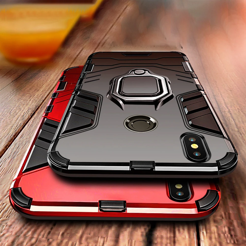 Heyytle Armor Shockproof Case For Xiaomi mi 8 Lite 9 se A1 A2 Max 3 Metal Redmi Note 6 5 Pro 7 Magnet Ring Holder Cover |