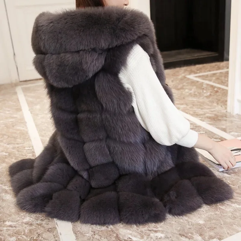 2021 Новая мода 100% натурального меха лисы длинный жилет натуральным лисьим мехом
