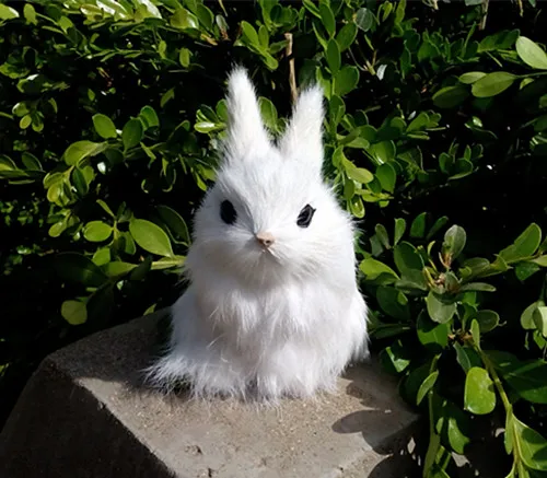 

simulation rabbit 12x8CM hard model,polyethylene&fur white rabbit toy home decoration Xmas gift 1680