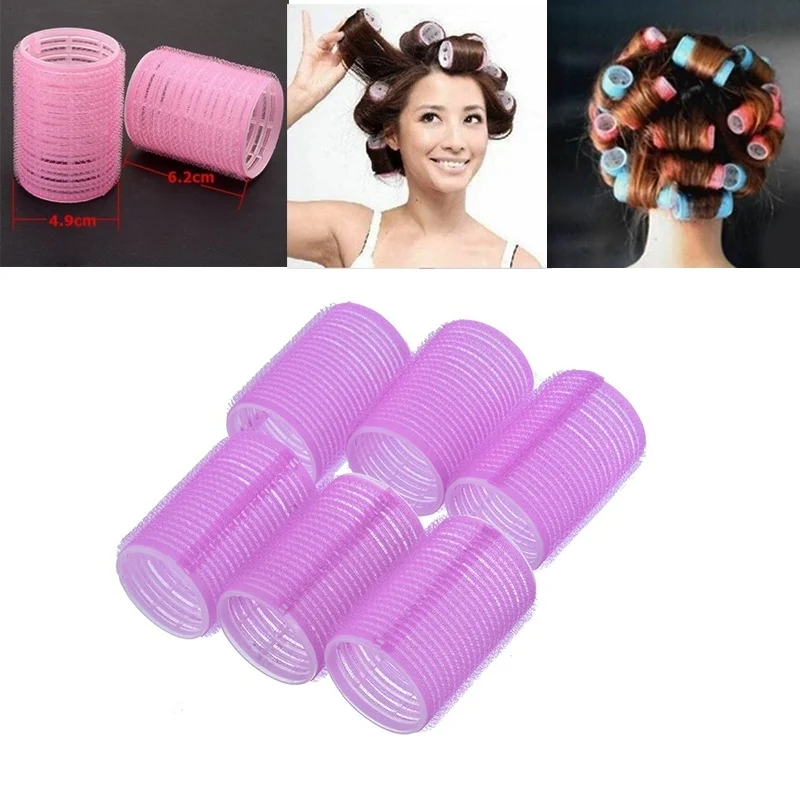 

Dropshipping 6Pcs/Set Big Self Grip Hair Rollers Cling Any Size DIY Hair Curlers Random Color SMJ