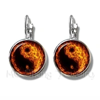 fire and water symbol jewelry yin yang glass dome earrings taoism buddhism spiritual yin yang harmony silver plated earrings