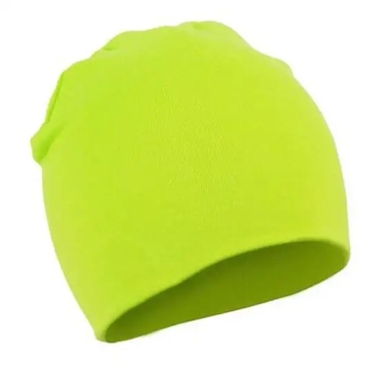 neon green Лидер продаж! милая детская шапочка для мальчиков и девочек, одноцветная мягкая шапка,, толстая детская шапочка с карманами - Цвет: neon green