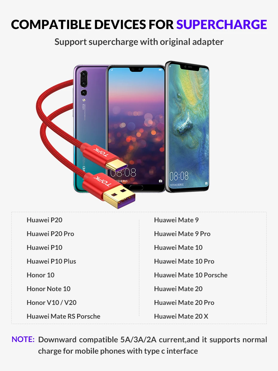 TOPK 5A USB C кабель Быстрая зарядка usb type C кабель для huawei mate 20 Pro Honor 10 9 быстрое зарядное устройство кабель для samsung Note 9 S9 S8