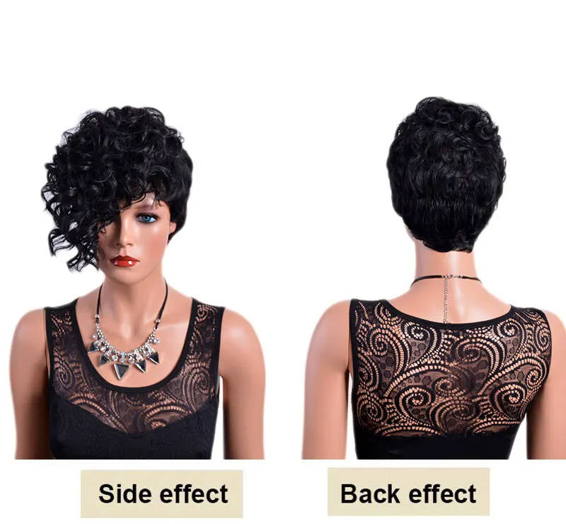 MSI Wigs спереди вьющиеся сзади прямые короткие парики с челкой натуральные черные синтетические волосы афро парик для женщин высокотемпературное волокно