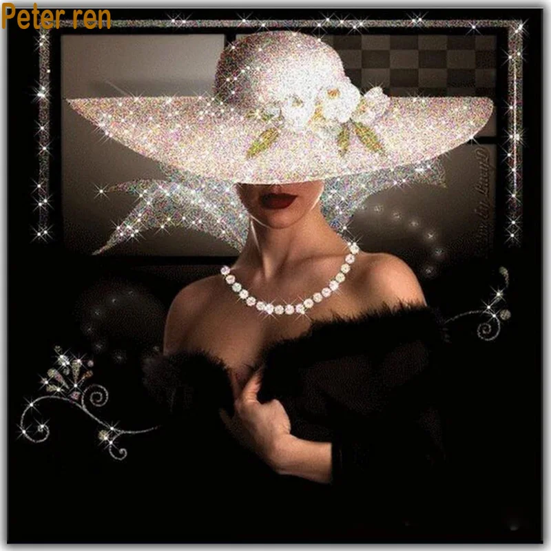 

Full Diamond embroidery Beauty hat pearl Diamond painting beautiful girl DIY Crafts 3d Square Diamond mosaic beadwork paintings