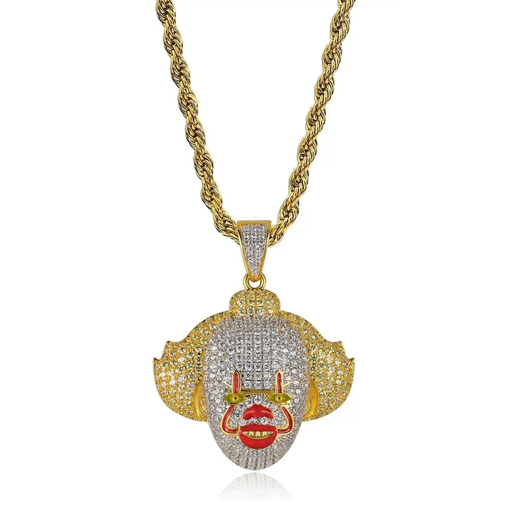 TOPGRILLZ клоун Мужская Подвеска Ожерелье для мужчин Iced Out CZ цепи хип хоп/панк Золото Серебро Цвет ювелирные подвески вечерние подарки - Окраска металла: Gold