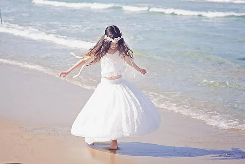 Кружевное платье цвета слоновой кости из двух предметов Boho Шикарный цветок для
