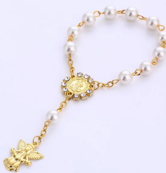 Bracelet imitation Pearl Bead Religion Jesus Little Angel Rosary Christianity European Alloy jewelry Hot sale | Украшения и