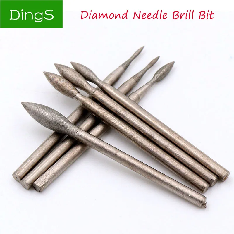 Diamond Grinding Head Polishing Needle Bits Burrs Metal Stone Jade Engraving Carving Tools For Dremel 2.35mm Shank J Needle