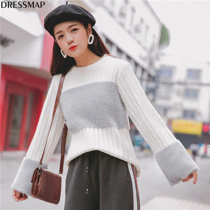 Dressmap Для женщин Sweety Мех животных свитер в стиле пэчворк Пуловеры для 2017 Chic