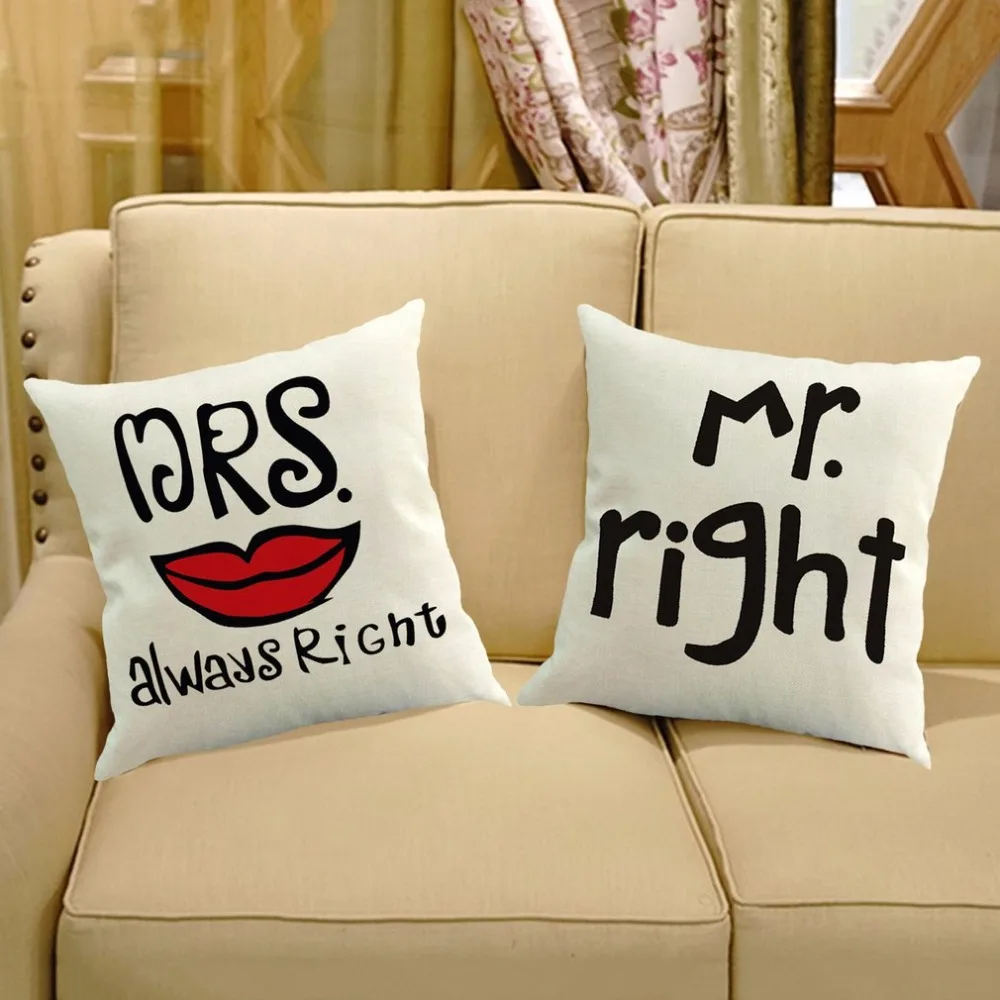 Романтическая наволочка с буквенным принтом льняная простой дизайн Свадебный