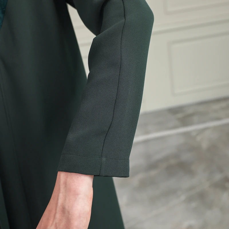VOA Army Green Trench Coat Women Runway Long Cardigan Heavy Silk Sobretudo Gabardina Windbreaker Duster Ladies Clothes F385 | Женская