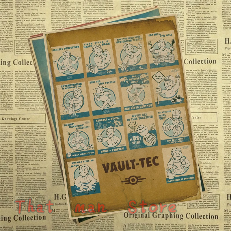 Fallout 3 4 игровой Плакат Украшение для домашнего интерьера крафт-игра плакат рисунок core наклейки на стену 42*30 см