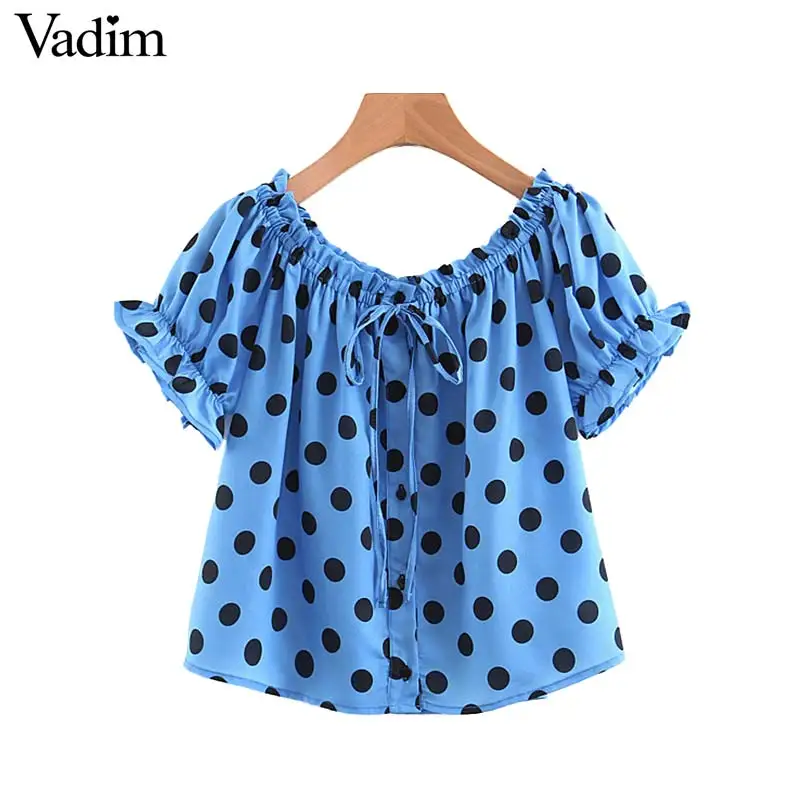 Vadim милый Женский в горошек Топ слэш шейный галстук бабочка с коротким рукавом