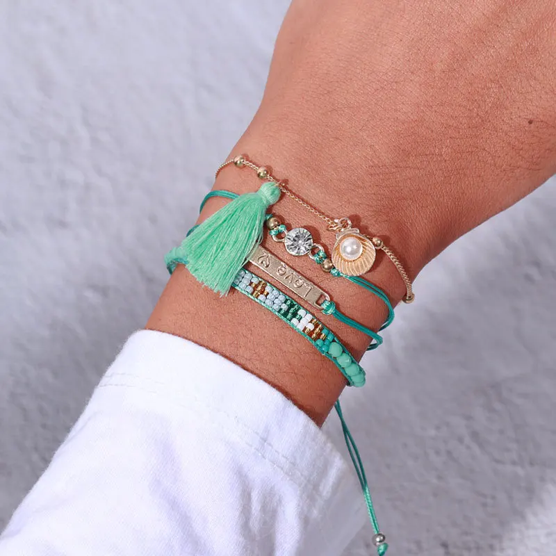 Женский браслет из смолы 4 шт./компл. с длинной кисточкой в ретро стиле цветной