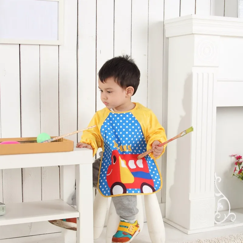 Мультяшные непромокаемые детские нагрудники с длинным рукавом художественный