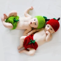 newborn modeling baby photography props boys girls crochet manual knit red green fruit set warm kids gift berries hat souvenir