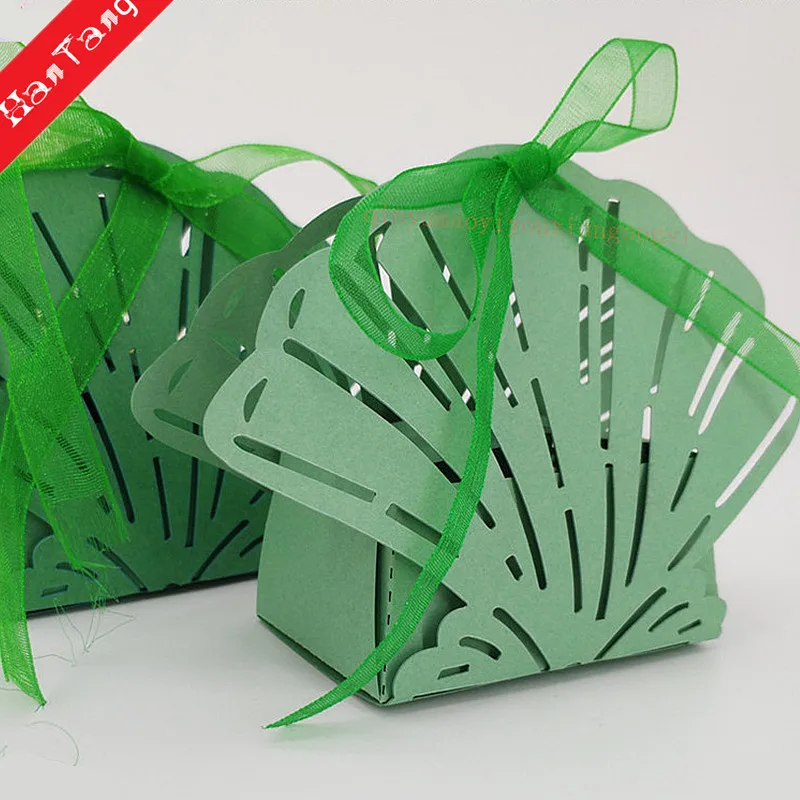 50 шт. Свадебные украшения лазерной резки ракушки коробки для конфет подарки