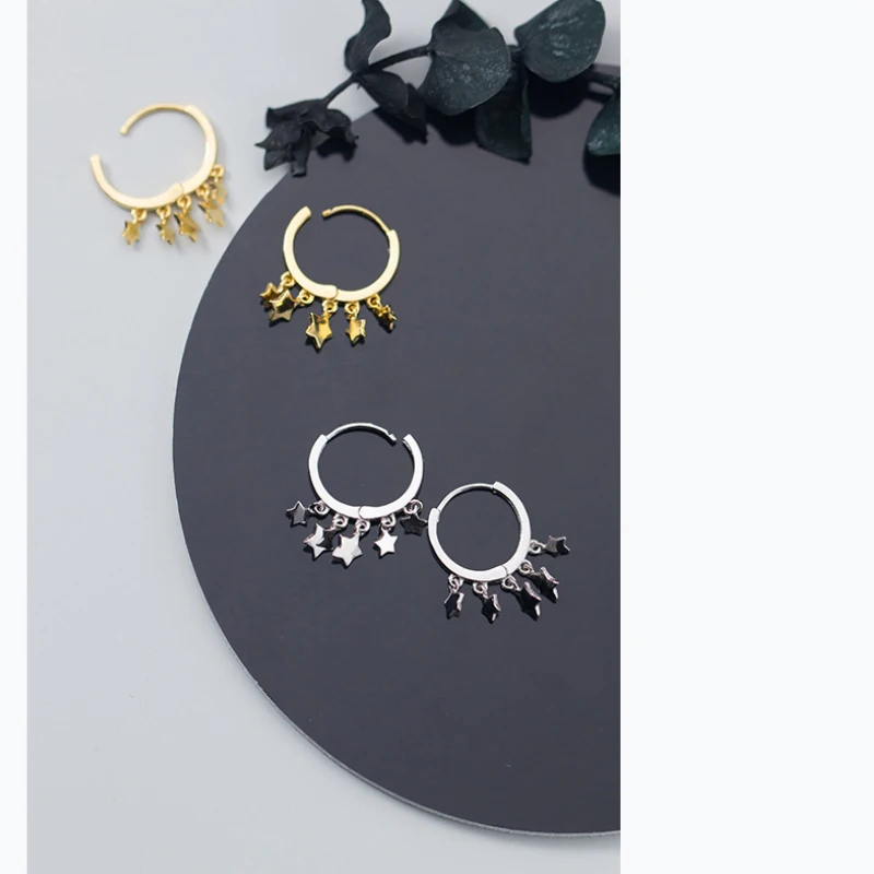 S925 с серебряными звездочками серьги женский японский стиль простой пятиконечной звезды с кисточками короткие серьги темперамент серьги
